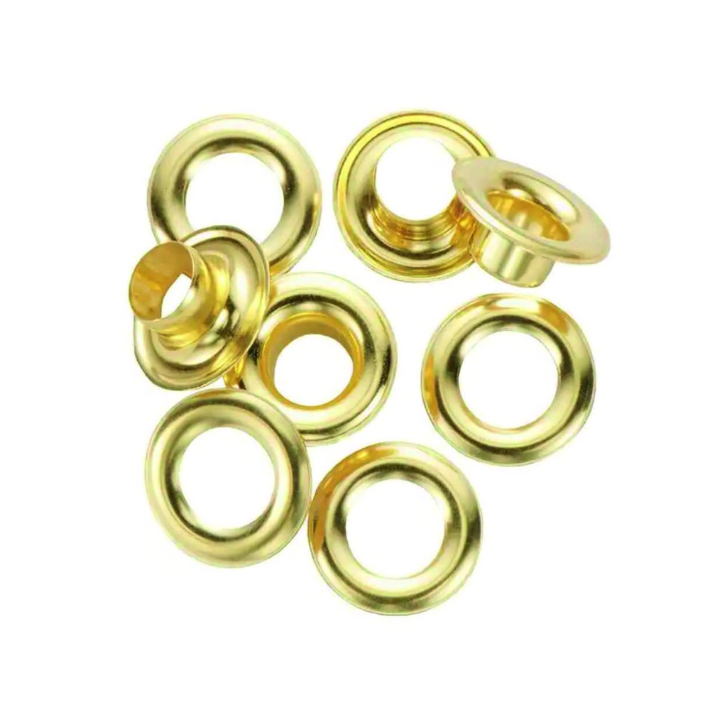 EMBLEM OLLAO METAL  6.35mm DORADO 500 PARES ( liquidacion hasta fin de stock)